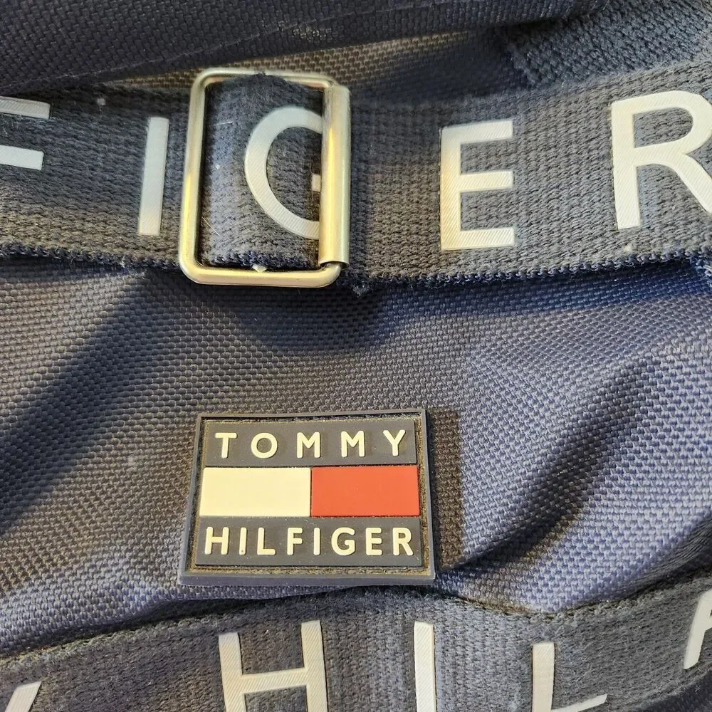 Vintage Tommy Hilfiger Duffle Bag Spellout Color Block 24” Weekender Gym w/Strap